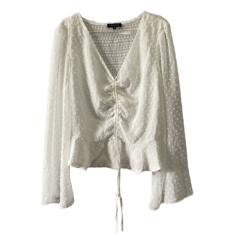 1. State Clip Dot Ruched Front Top White Size Medium